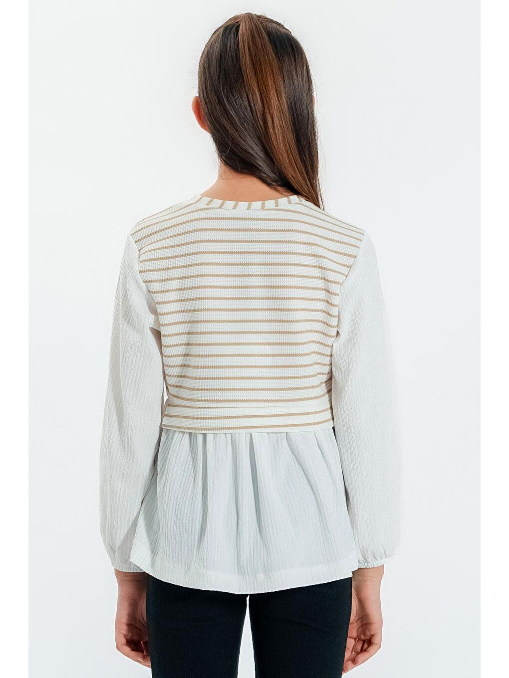 Kız Çocuk Bej Yelek Modelli 4-12 Yaş bluz - 23332-4-4