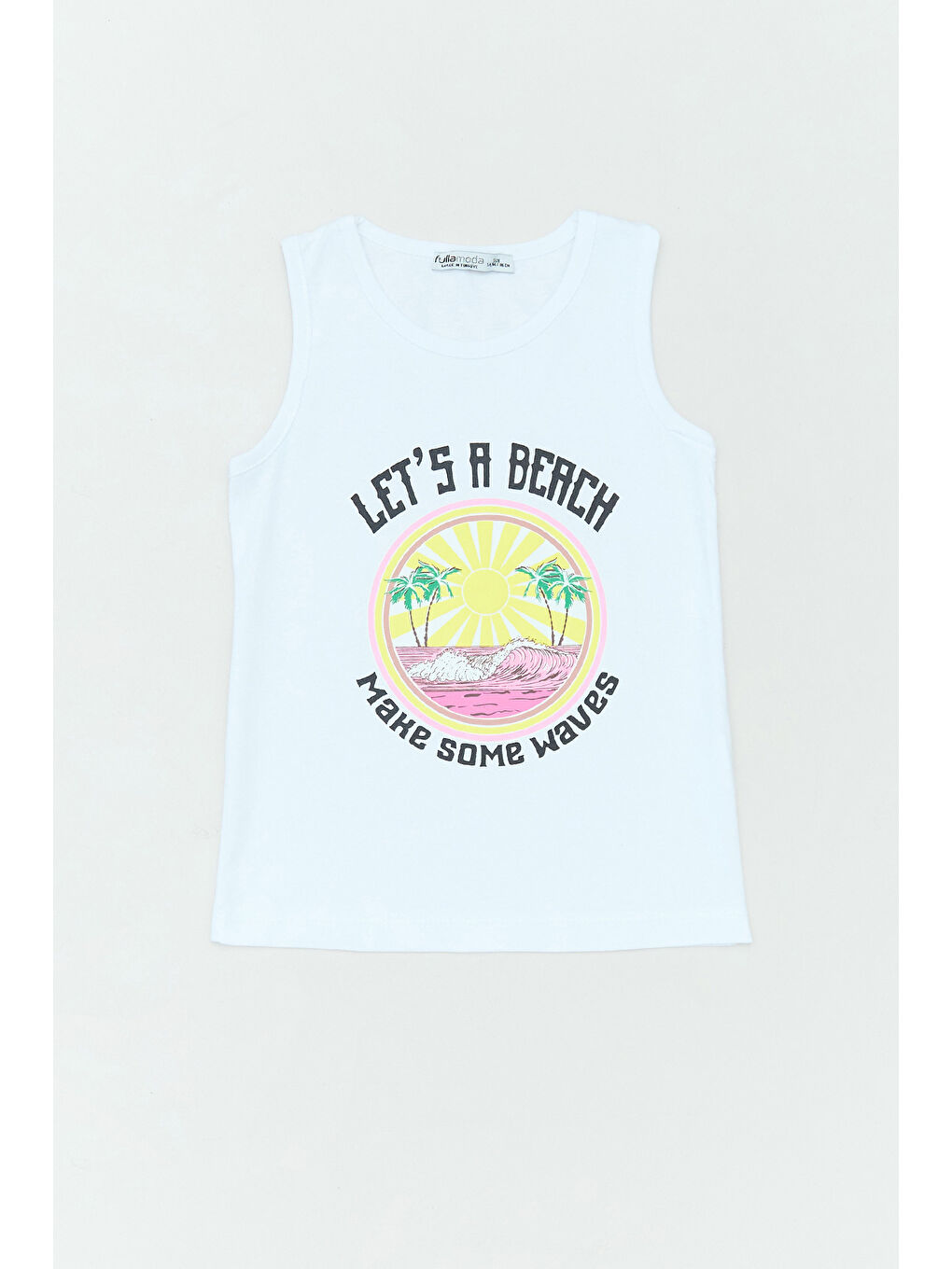 Beyaz Baskılı Kız Çocuk Kolsuz Tişört