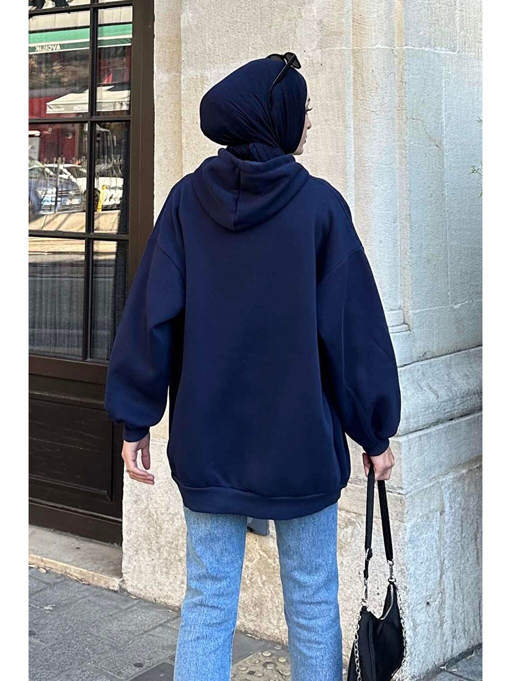 Kapüşonlu Salaş Sweatshirt Lacivert-3