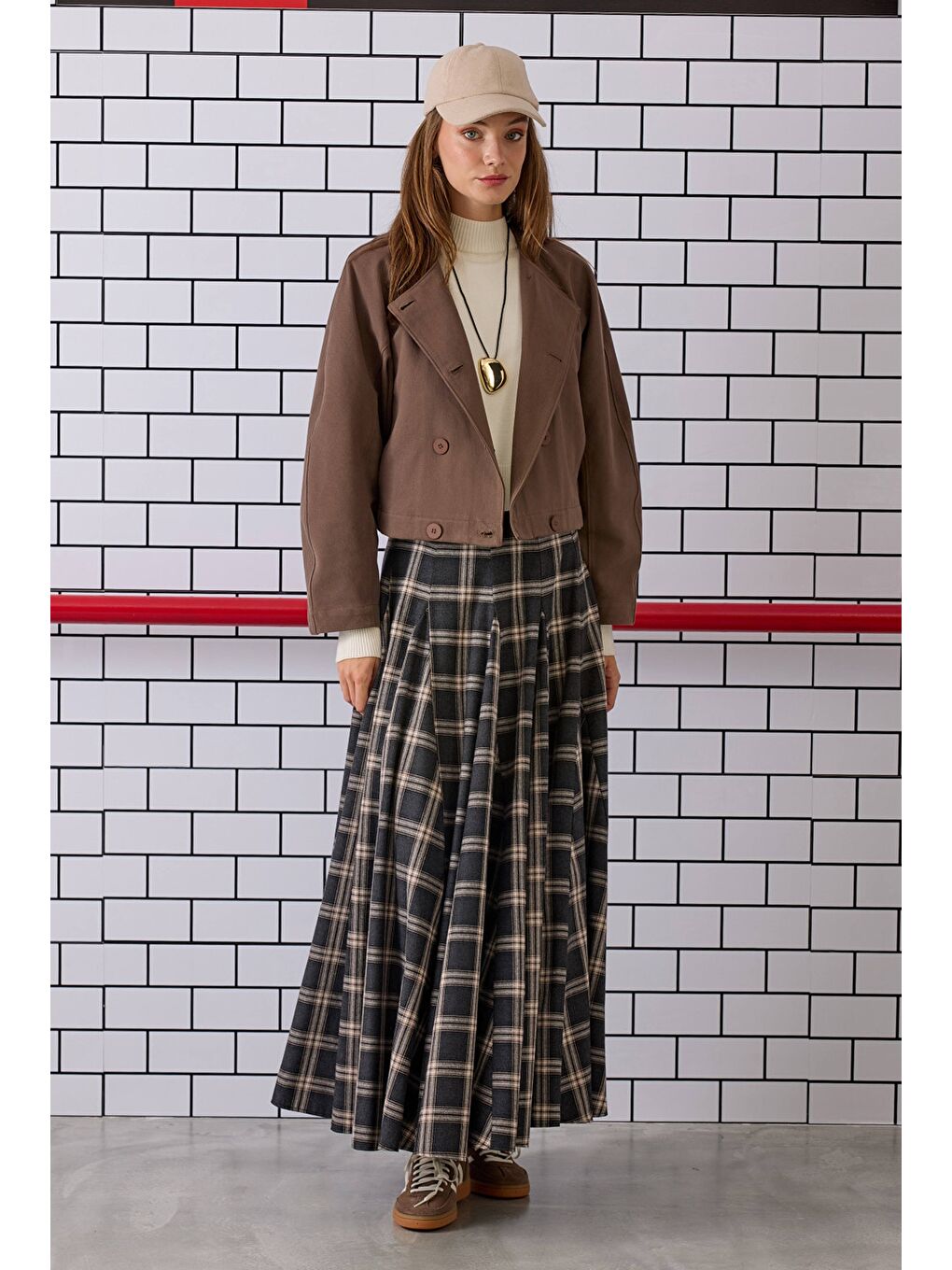 Volanlı Ekose Etek Antrasit-1