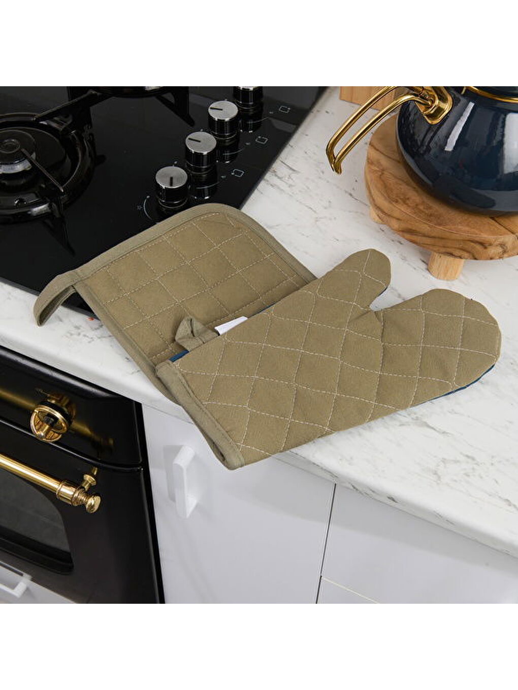 Soft Fırın Eldiven Tutaç Seti - Yeşil / Lacivert-2