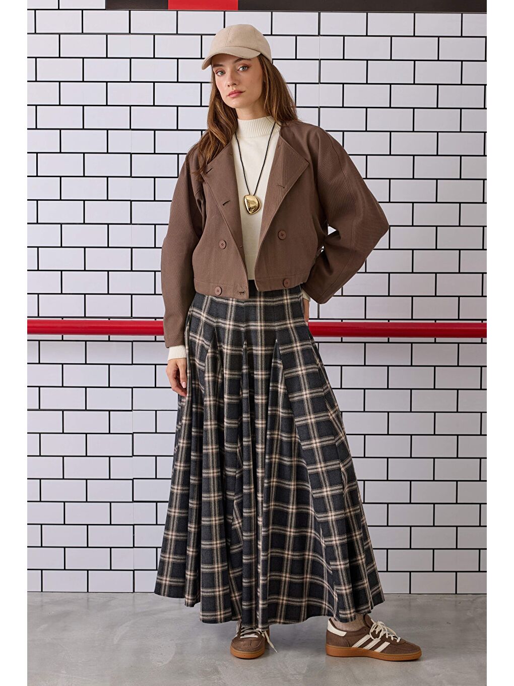 Volanlı Ekose Etek Antrasit-2