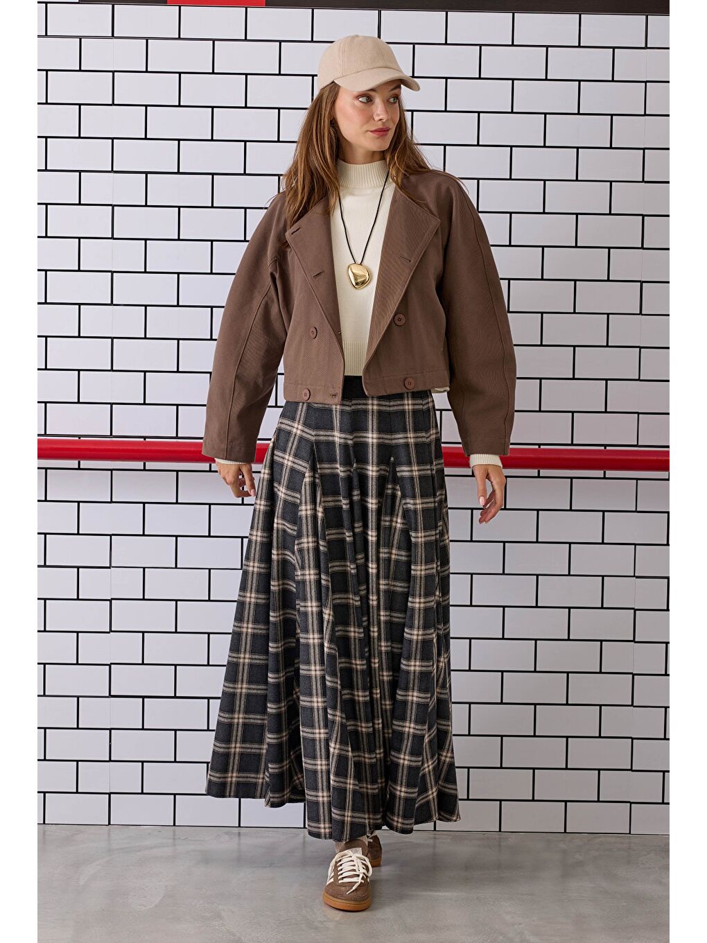 Volanlı Ekose Etek Antrasit-3