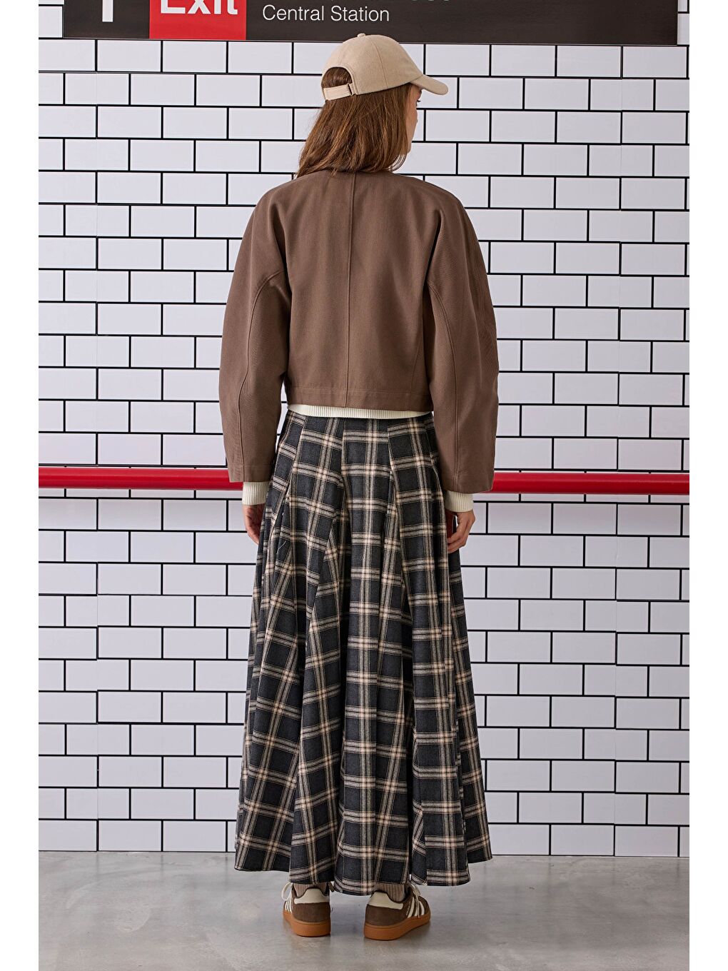 Volanlı Ekose Etek Antrasit-4