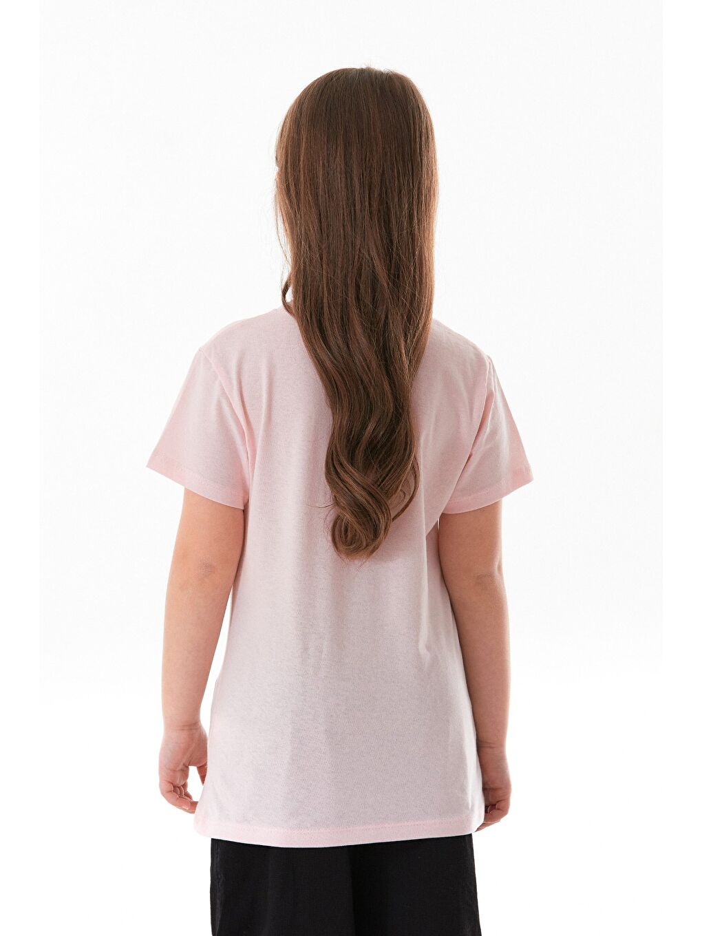 Pembe %100 Pamuk Yazı Ve Çiçek Baskılı Kız Çocuk Tişört-3