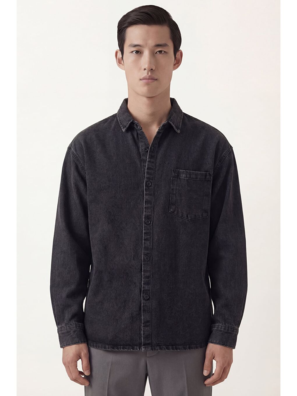 Antrasit Oversize Pamuk Denim Ceket Gömlek