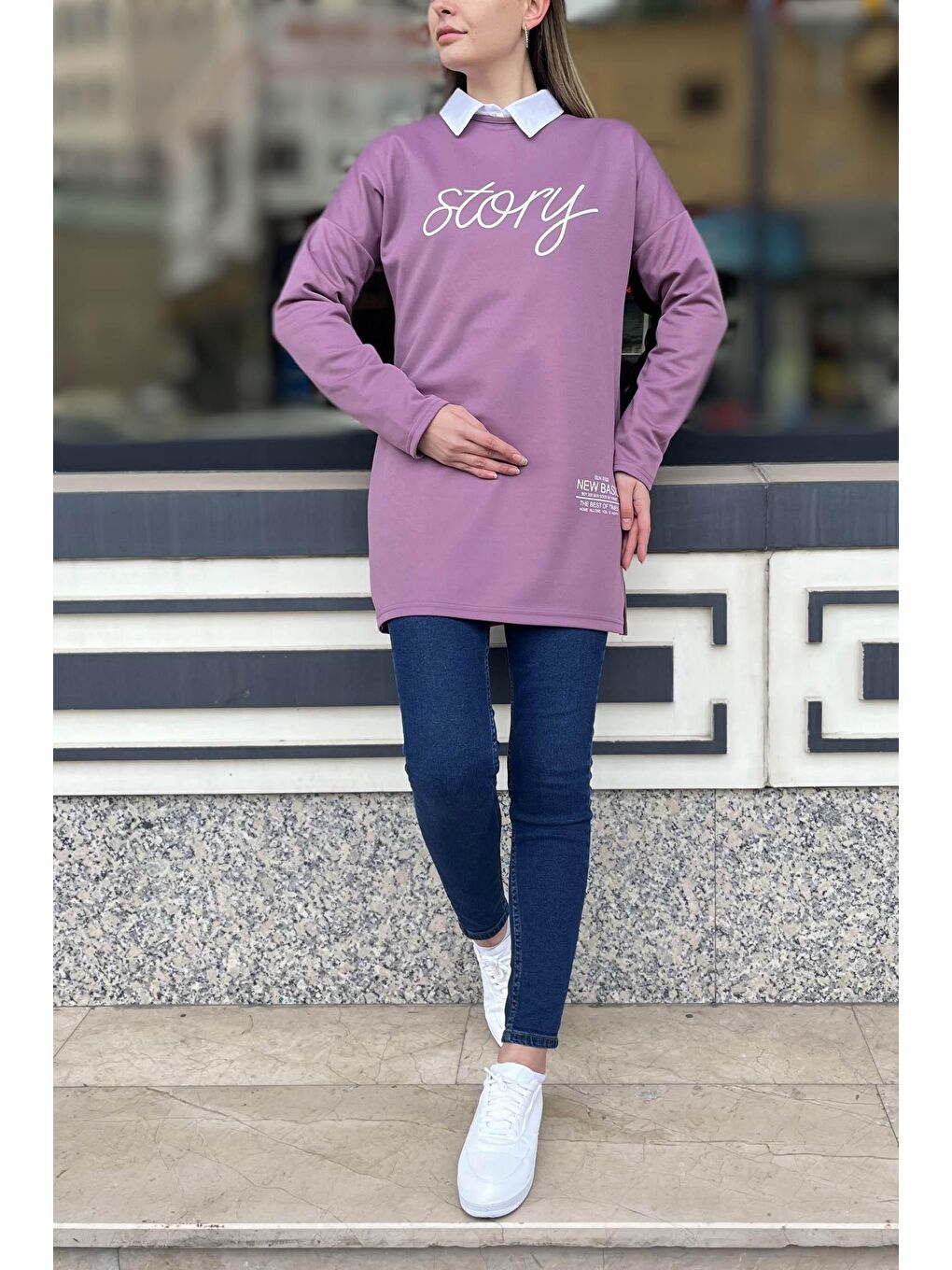 Bisiklet Yaka Kadın Lila Tunik - 11414-3