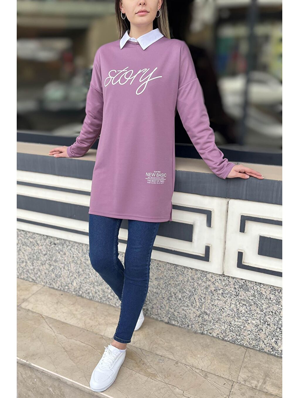 Bisiklet Yaka Kadın Lila Tunik - 11414-4