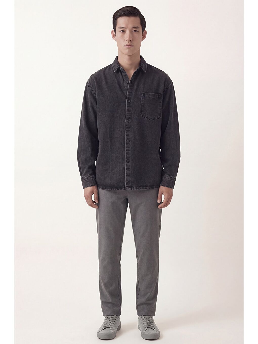 Antrasit Oversize Pamuk Denim Ceket Gömlek-1