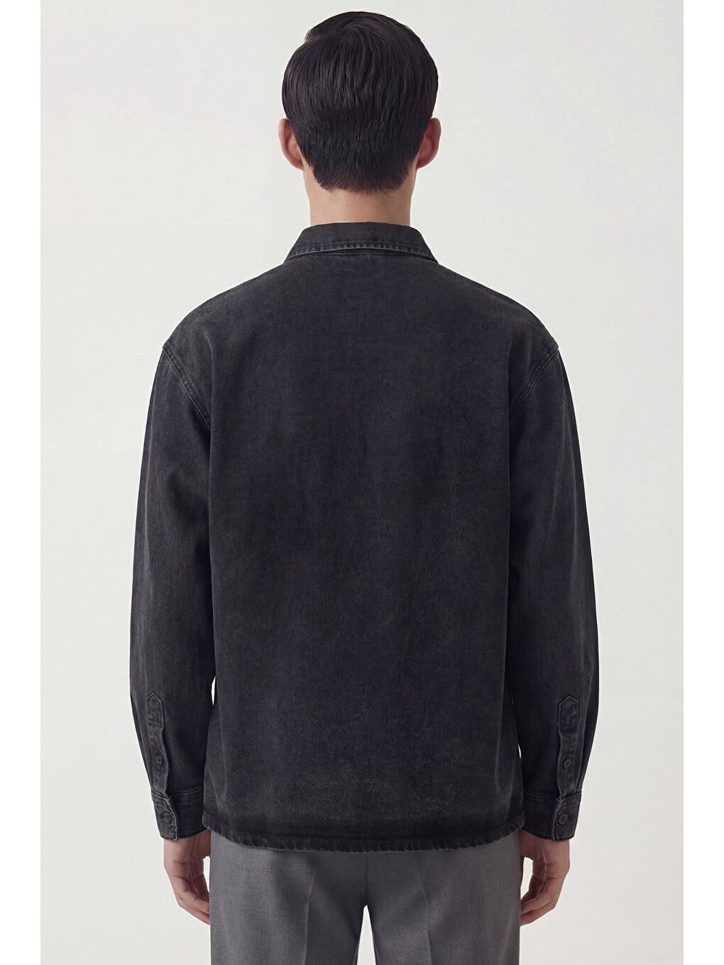 Antrasit Oversize Pamuk Denim Ceket Gömlek-3