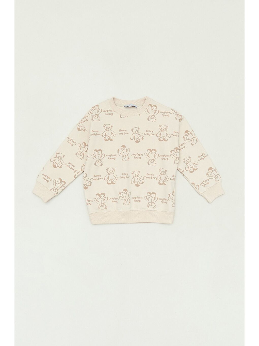 Fullamoda Bej Ayıcık Baskılı Kız Çocuk Sweatshirt