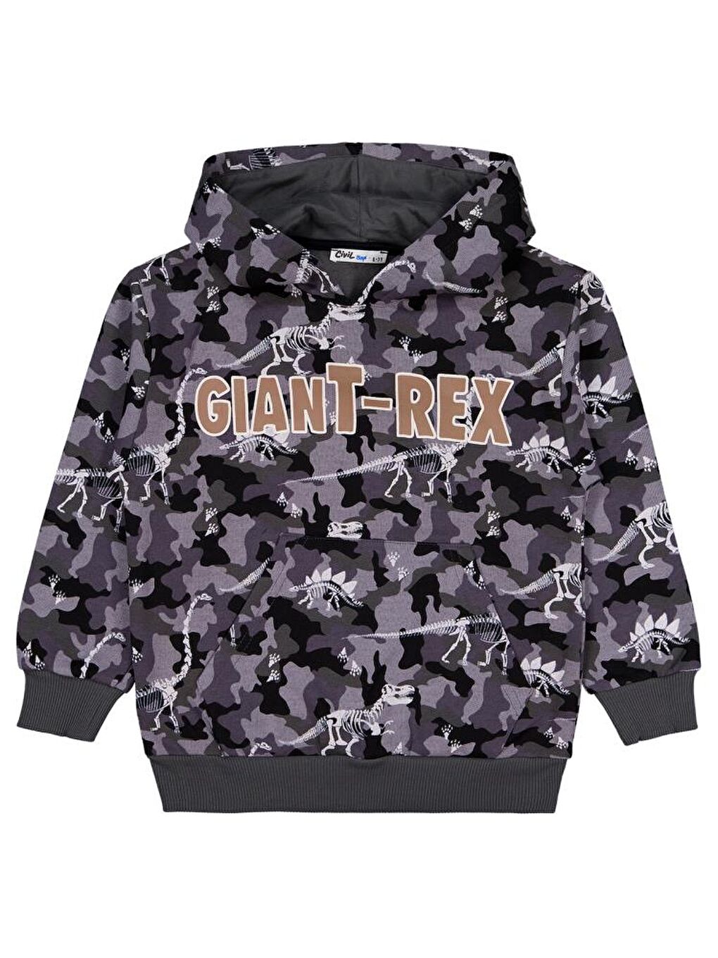 Antrasit Boys Giant Rex Baskılı Kapüşonlu 6-9 Yaş Sweatshirt