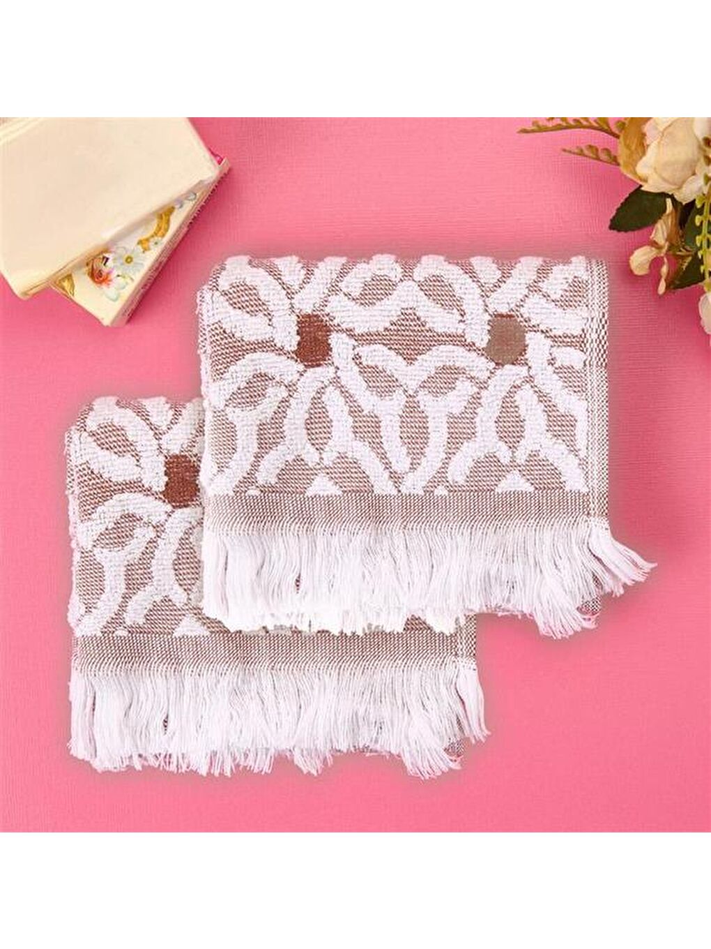 Kahverengi Soft Pin 2'li Havlu Seti - Taba - 30x30 cm