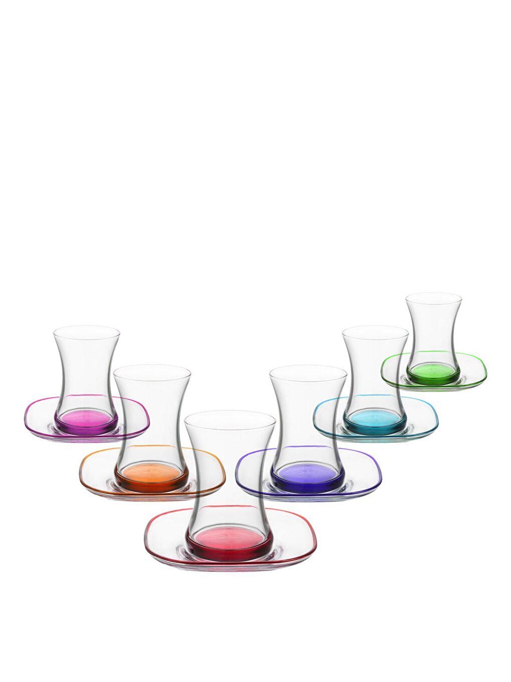 Renksiz Zen Renkli Tabanlı 12'li Çay Seti