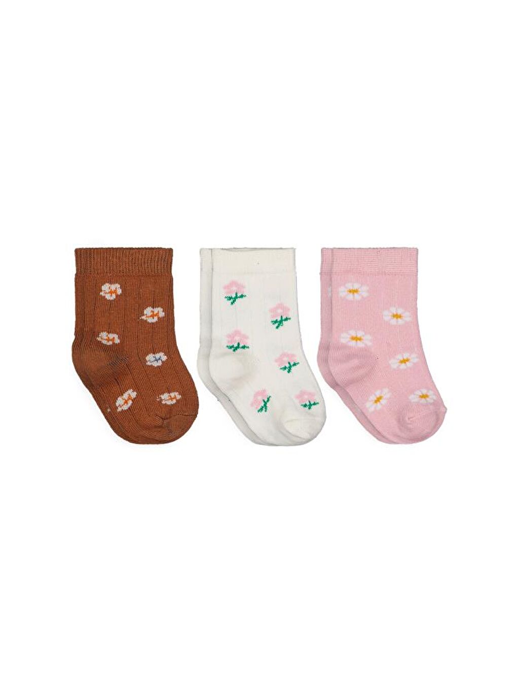 Beyaz Baby Derbili Çiçek 3'lü 6- Bebek Kız Çorap Set