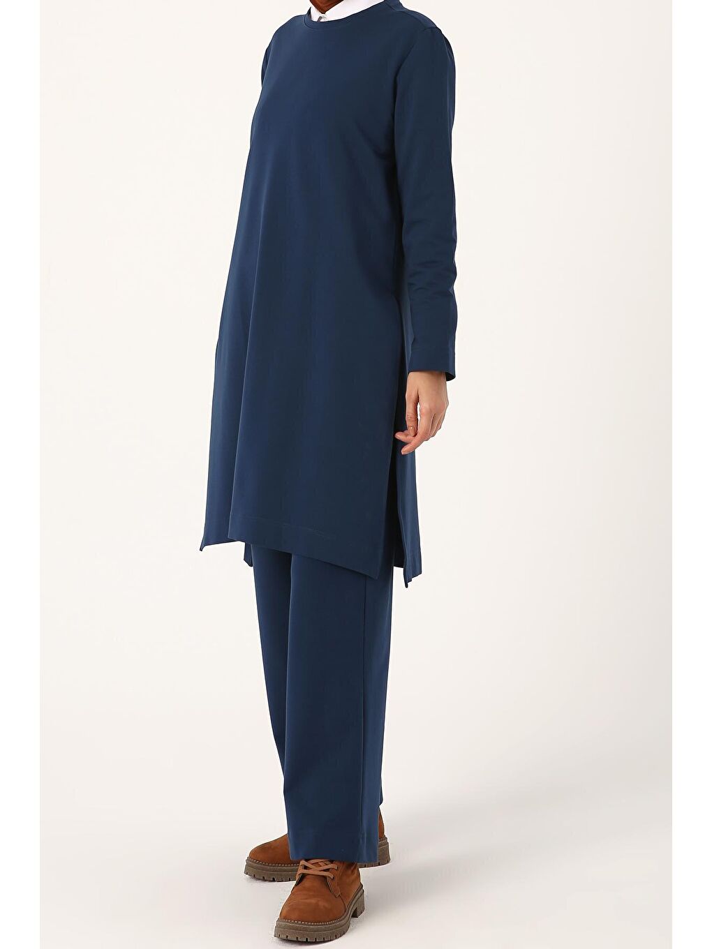 İndigo Yanları Yırtmaçlı Pantolonlu Cepli Takım-2