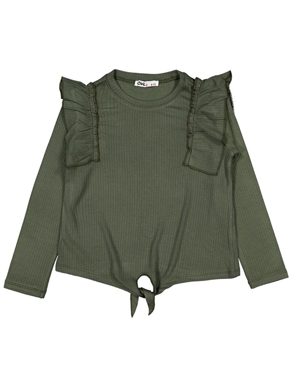 Haki Girls Omuz Fırfırlı 6-9 Yaş Sweatshirt-1