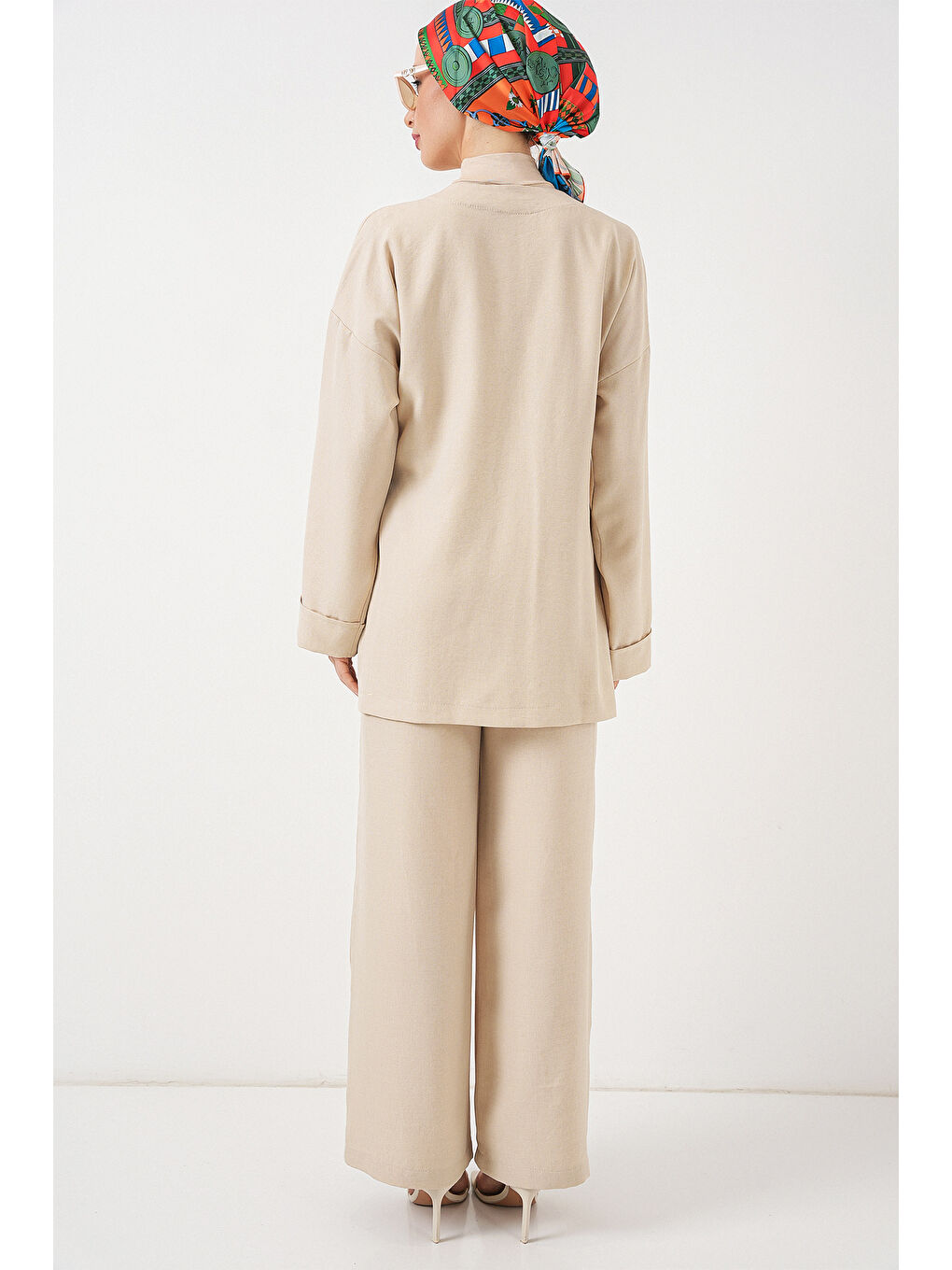 Kadın Kruvaze Yaka Kimono Alt Üst Takım 6743 - Bej-5