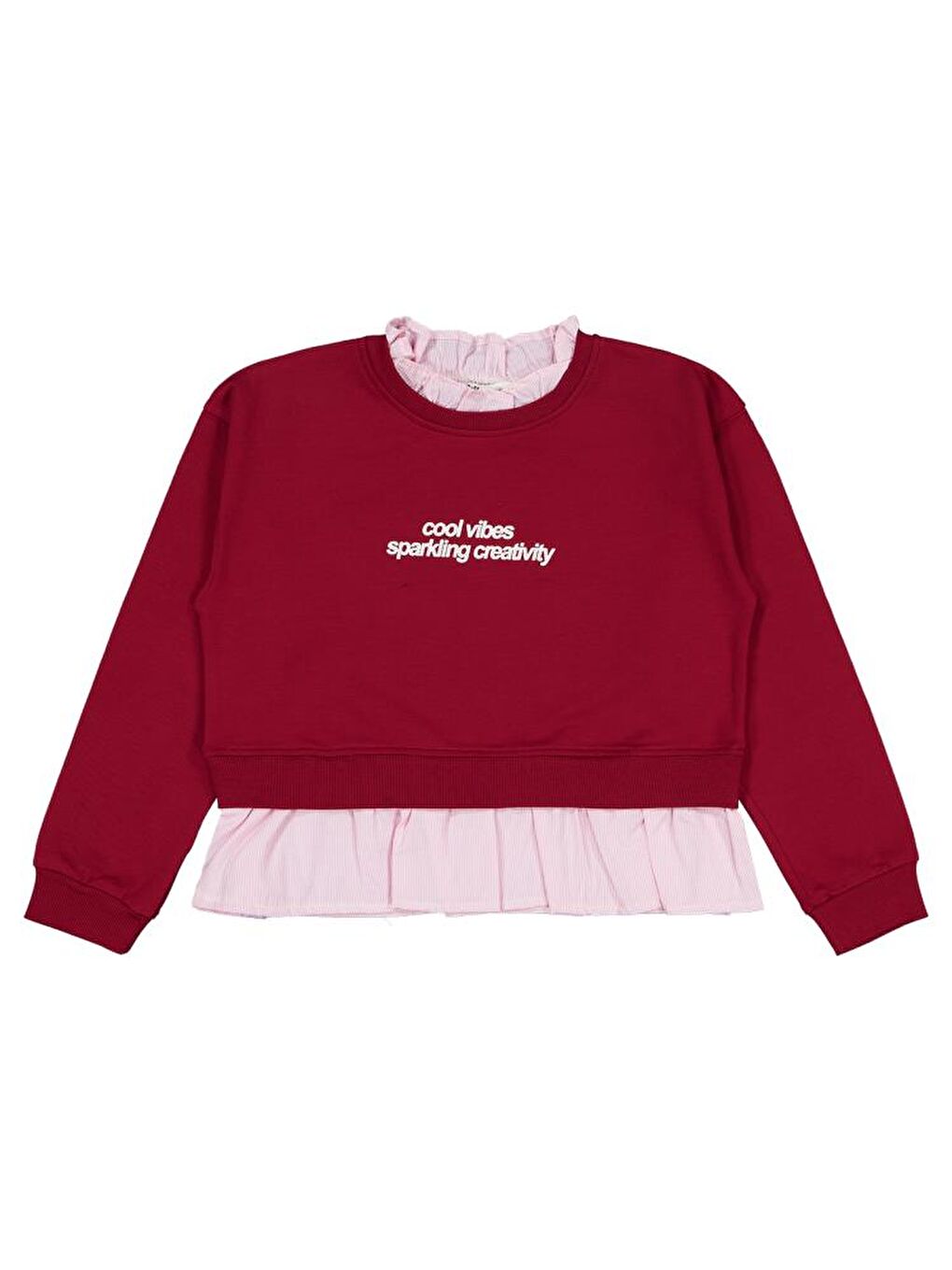 Bordo Girls Cool Vibes Baskılı 10-13 Yaş Sweatshirt