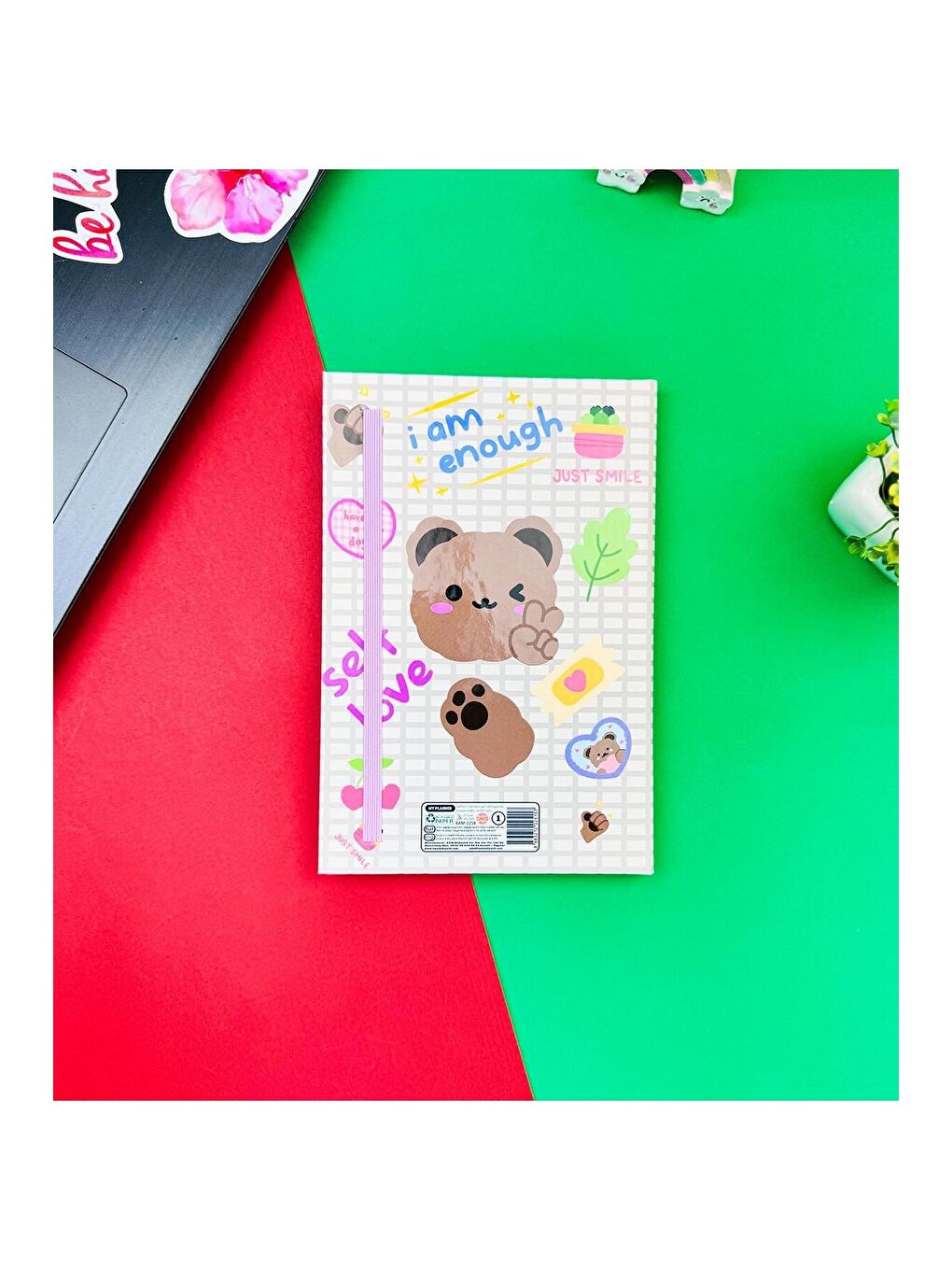 BAM HEDİYELİK EŞYA Karışık Bear Self Love Tasarımlı Lastikli Defter - 1