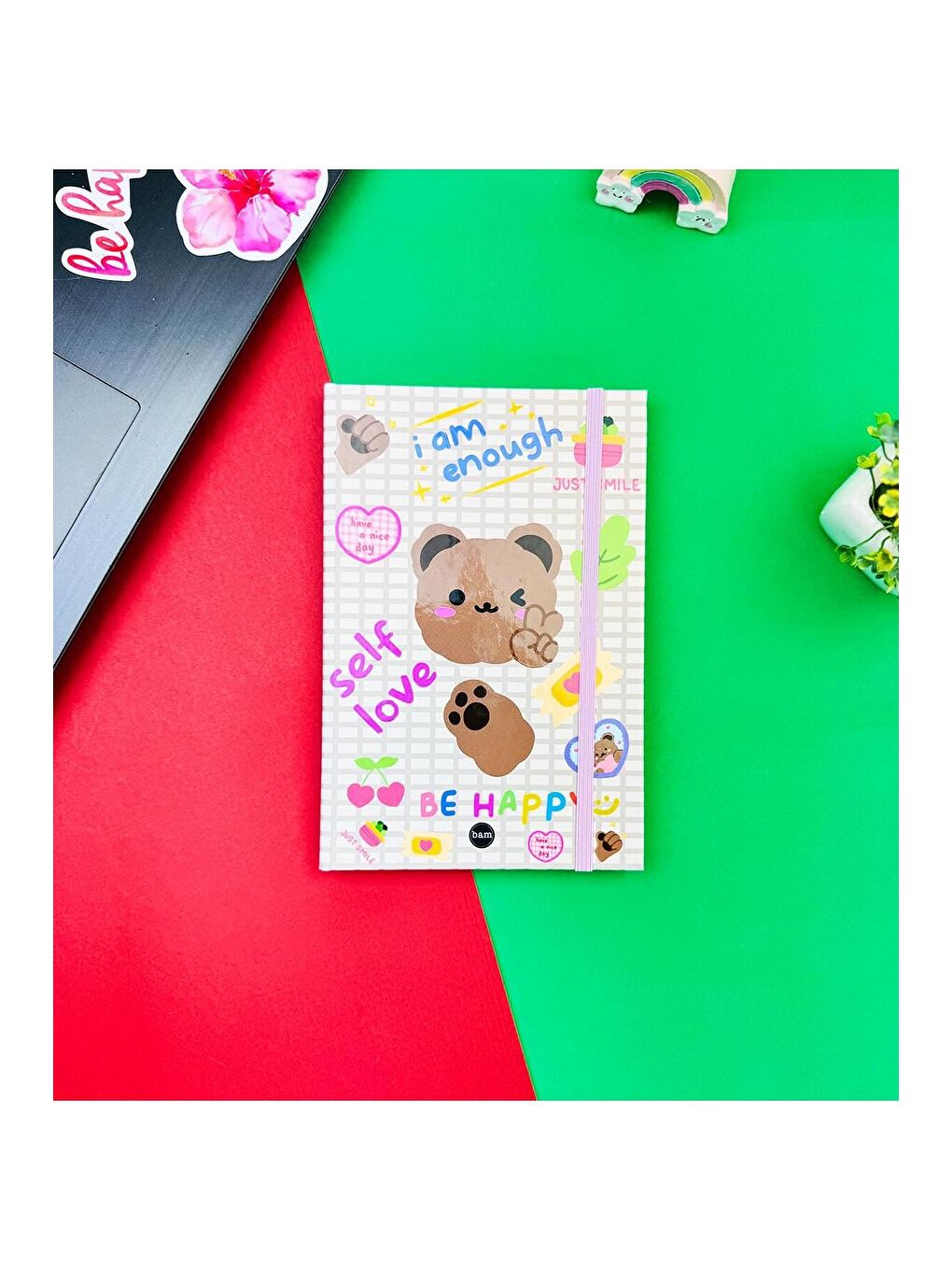 BAM HEDİYELİK EŞYA Karışık Bear Self Love Tasarımlı Lastikli Defter - 2