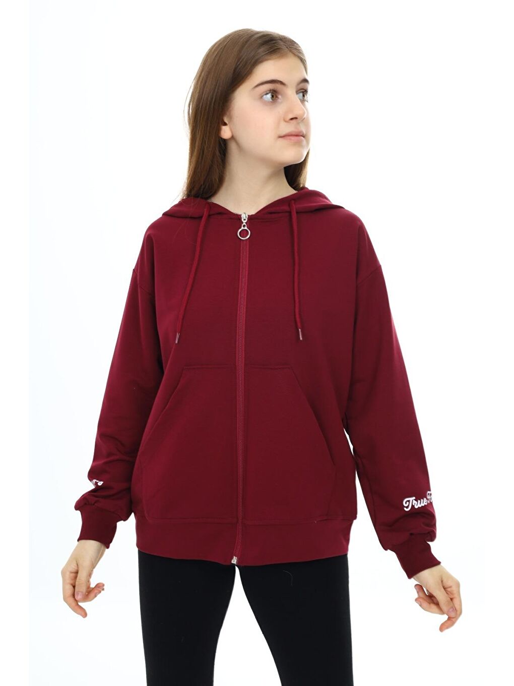 angelos Bordo Kız Çocuk Fermuarlı Kapüşonlu Sweatshirt 2 İplik 9 14 Yaş wap7123