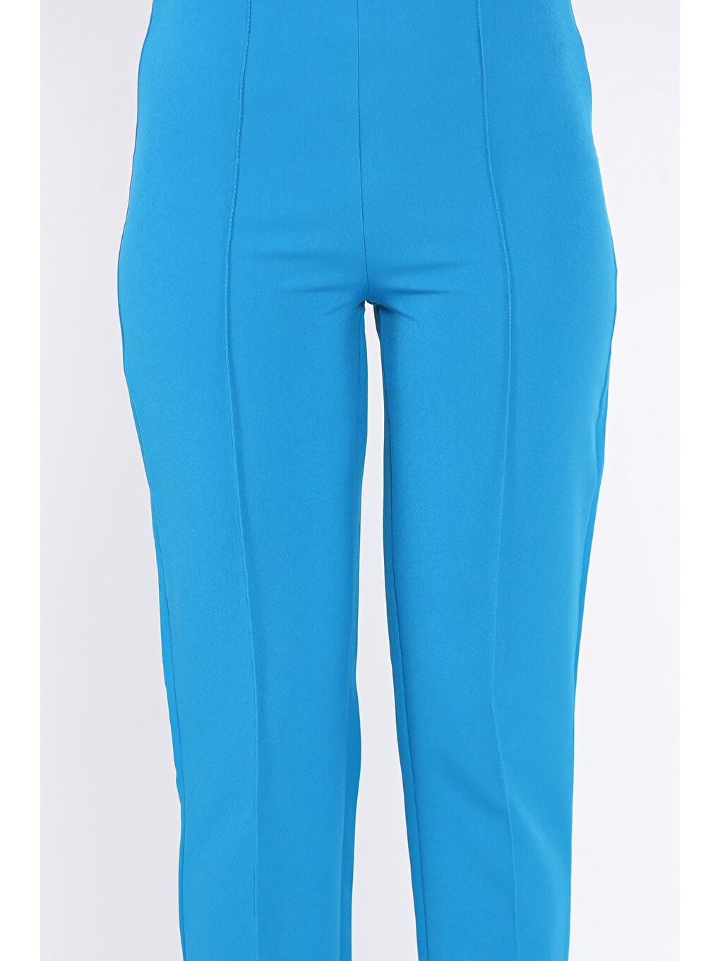 Mavi Ön Çimalı Bel Lastikli Kadın Dar Paça Pantolon-3