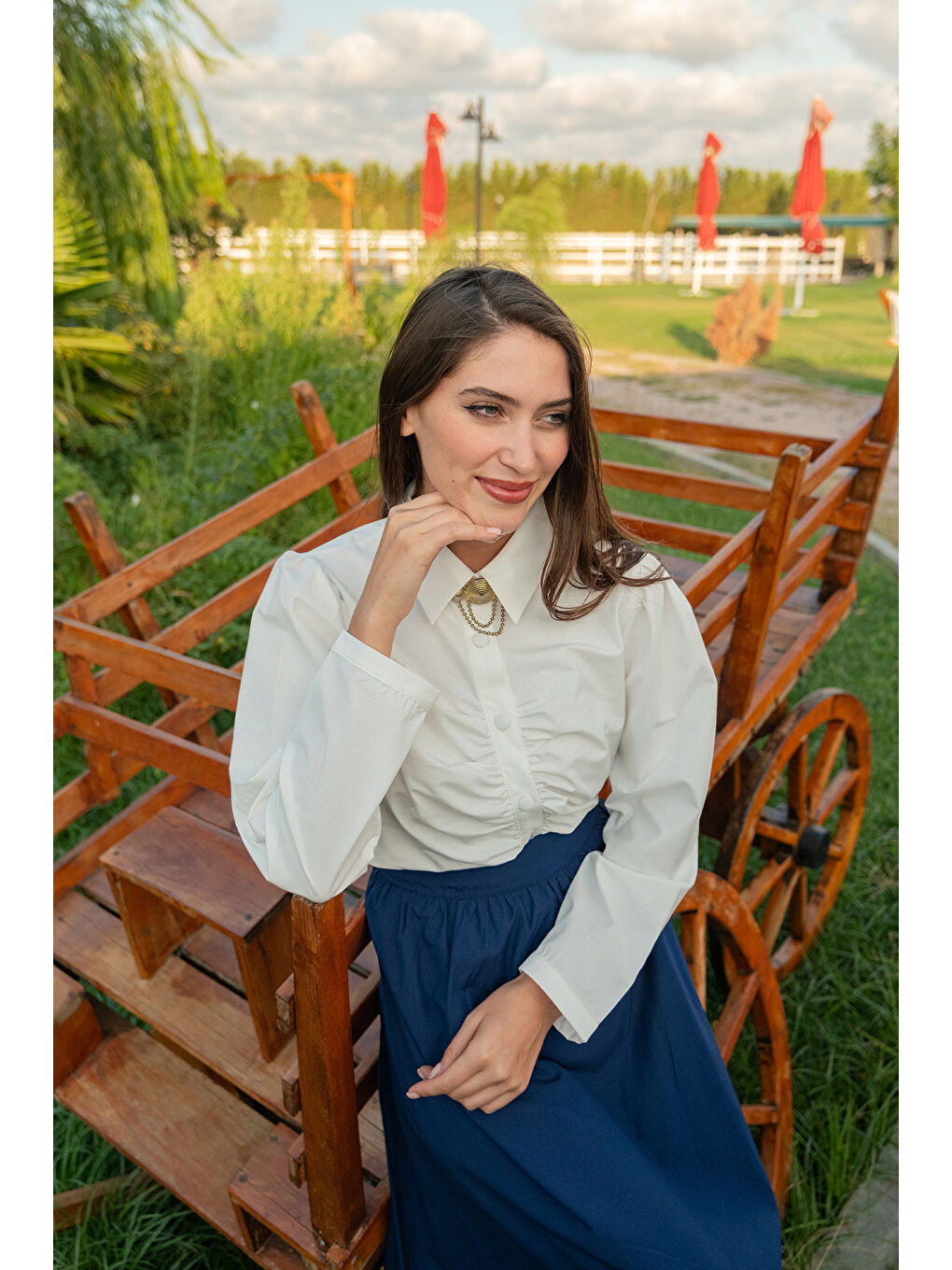 Kadın Büzgü Detay Poplin Gömlek Beyaz-2