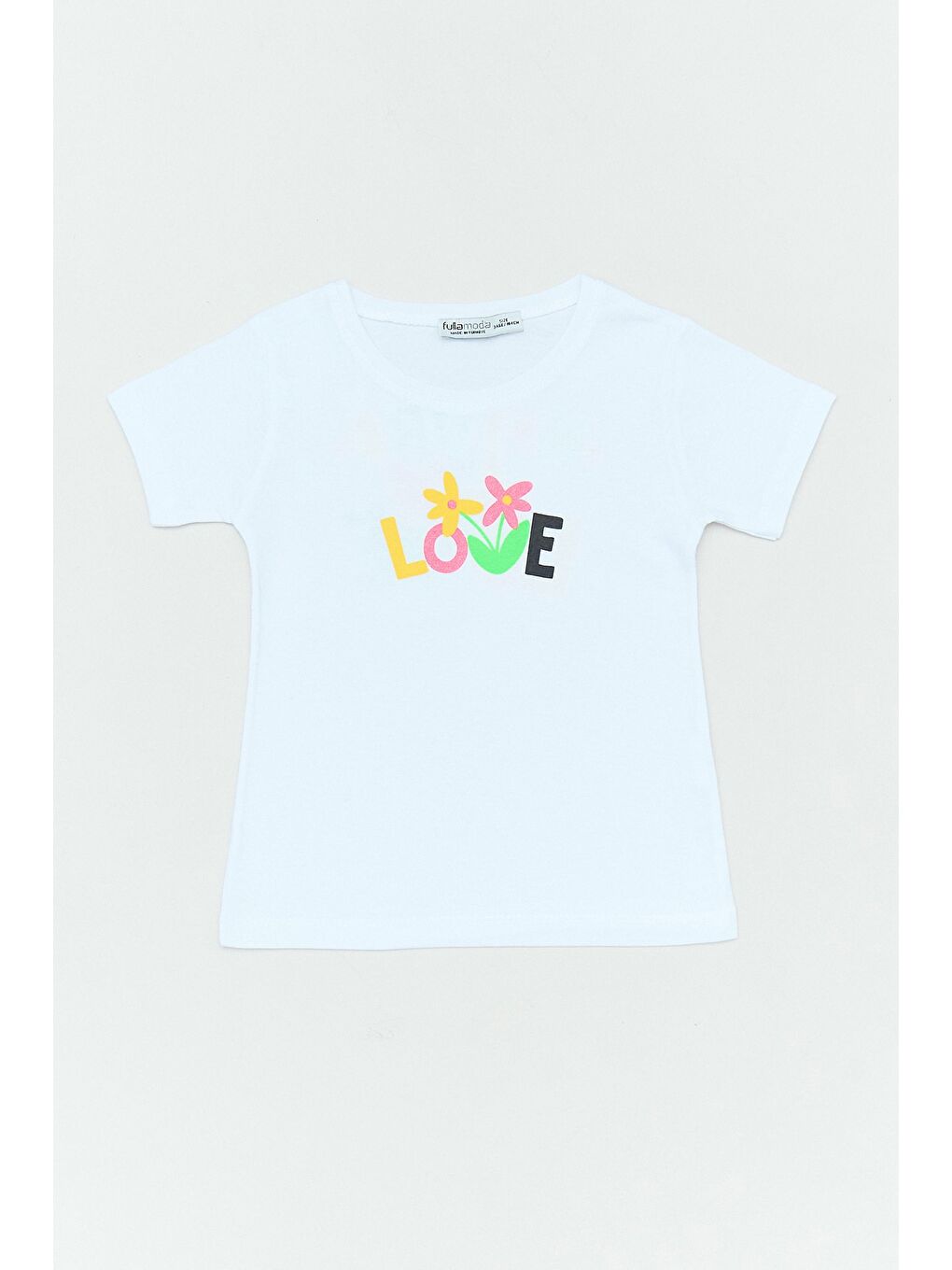 Beyaz %100 Pamuk Önü Ve Arkası Baskılı Kız Çocuk Tişört