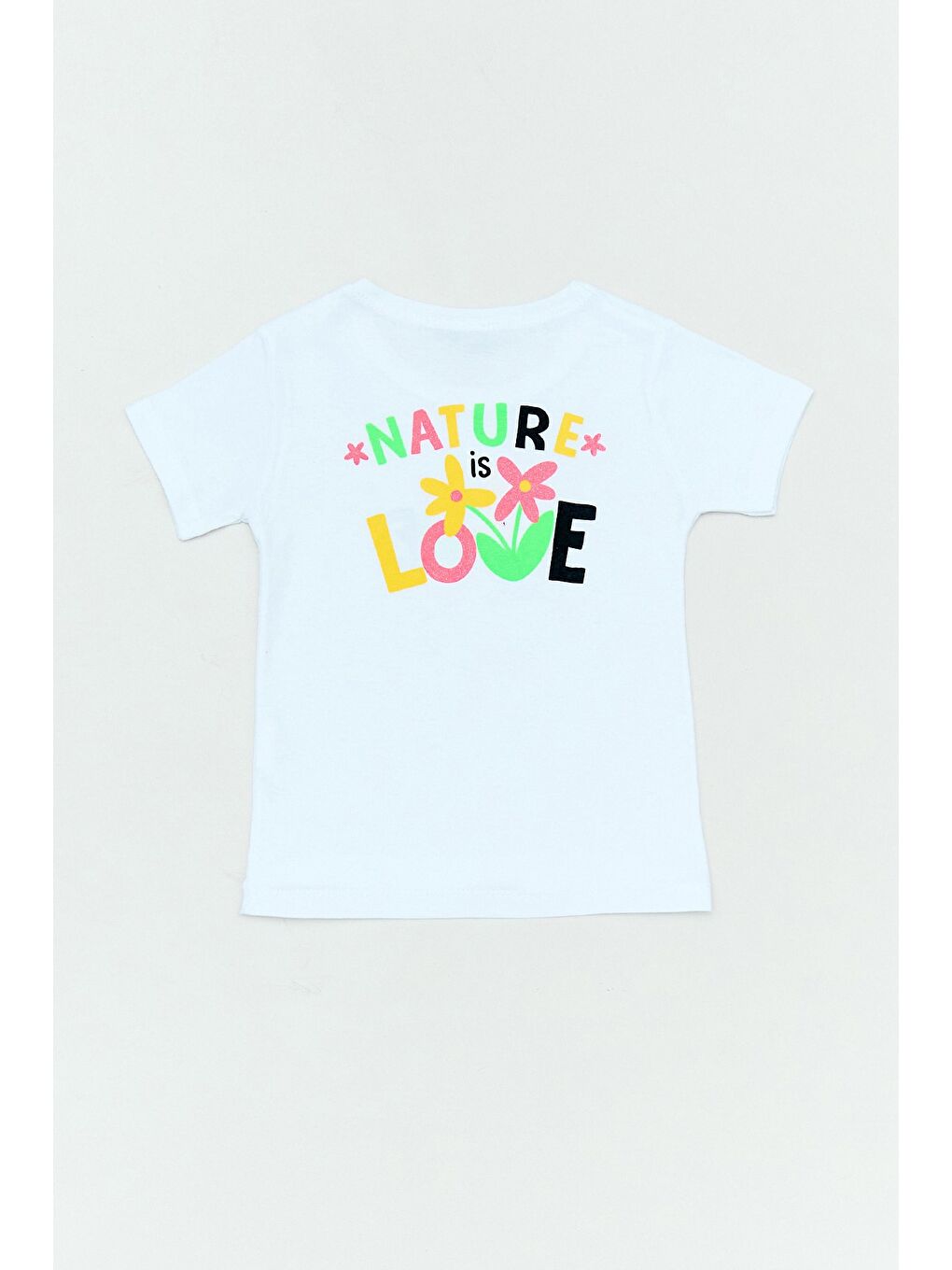 Beyaz %100 Pamuk Önü Ve Arkası Baskılı Kız Çocuk Tişört-1