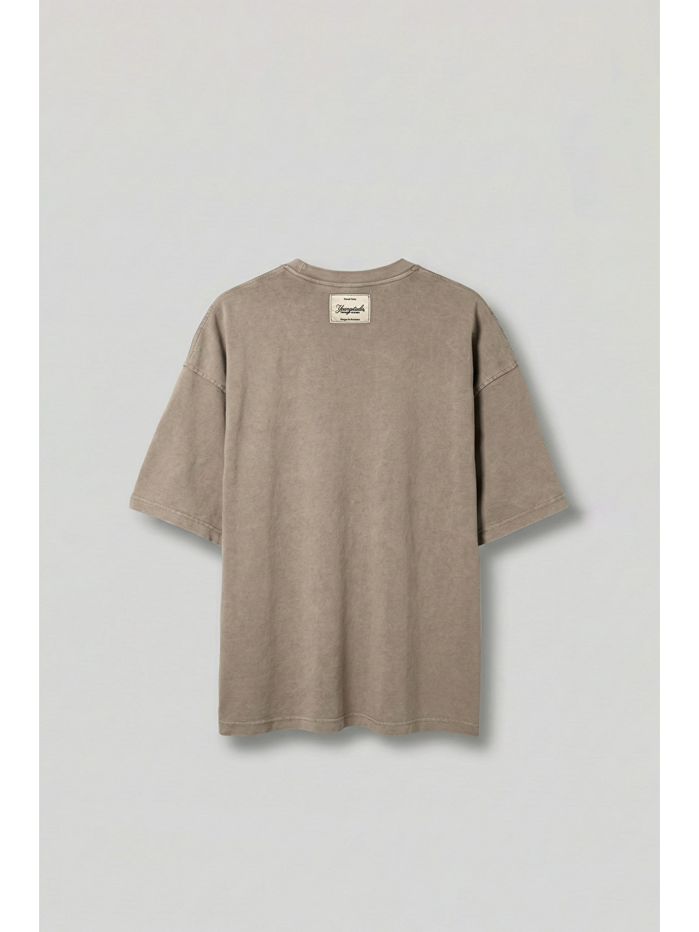 Erkek Oversize Premium Cep Nakışlı T-Shirt Bej-1