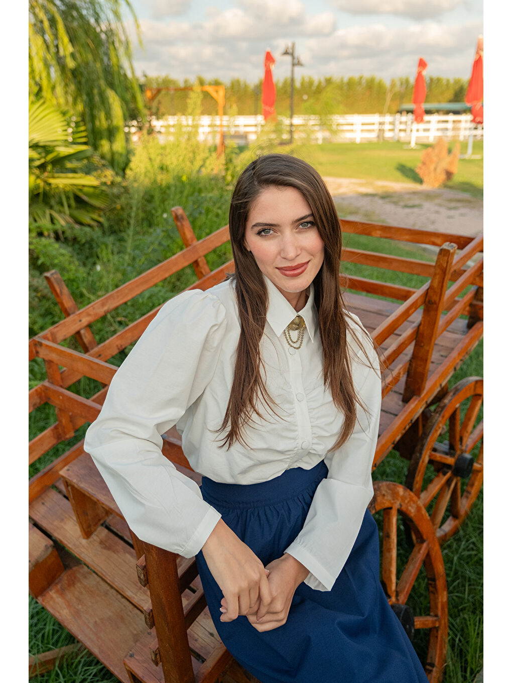 Kadın Büzgü Detay Poplin Gömlek Beyaz-3