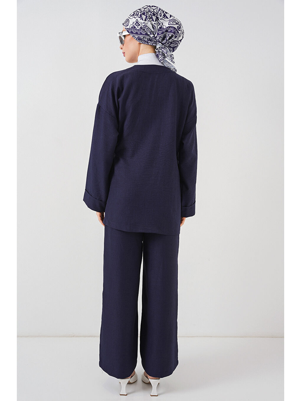 Kadın Kruvaze Yaka Kimono Alt Üst Takım 6743 - Lacivert-5