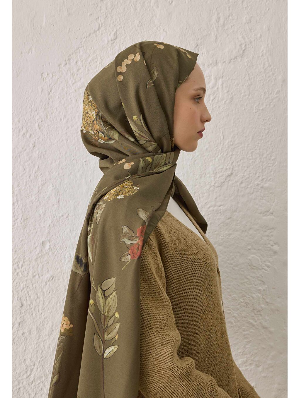 Hazel Desen Şal Askeri Haki-4