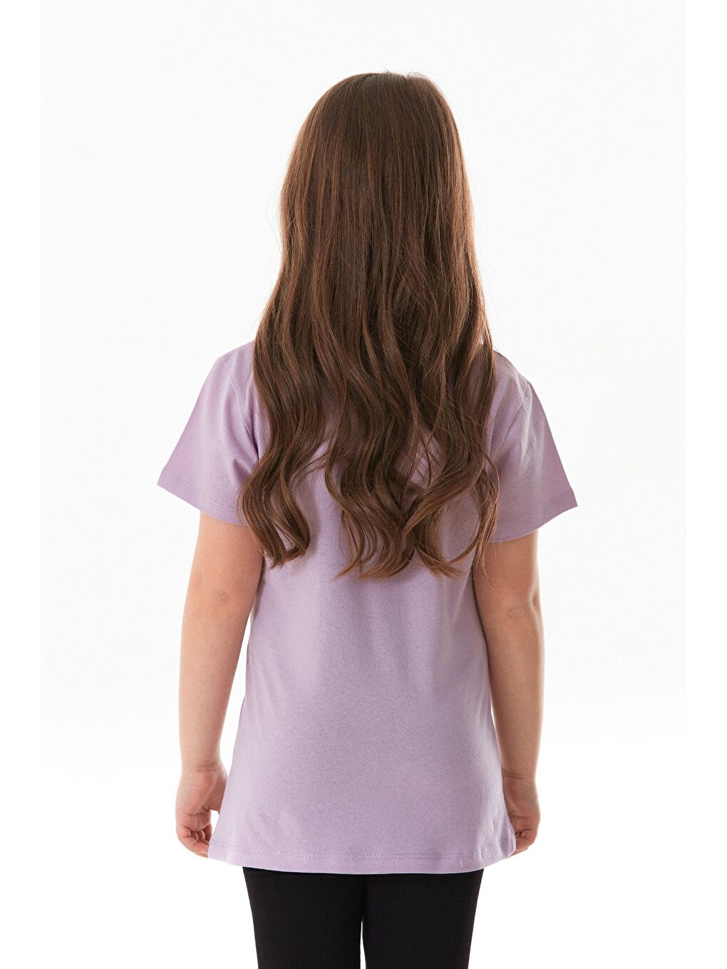 Lila %100 Pamuk Yazı Ve Çiçek Baskılı Kız Çocuk Tişört-2