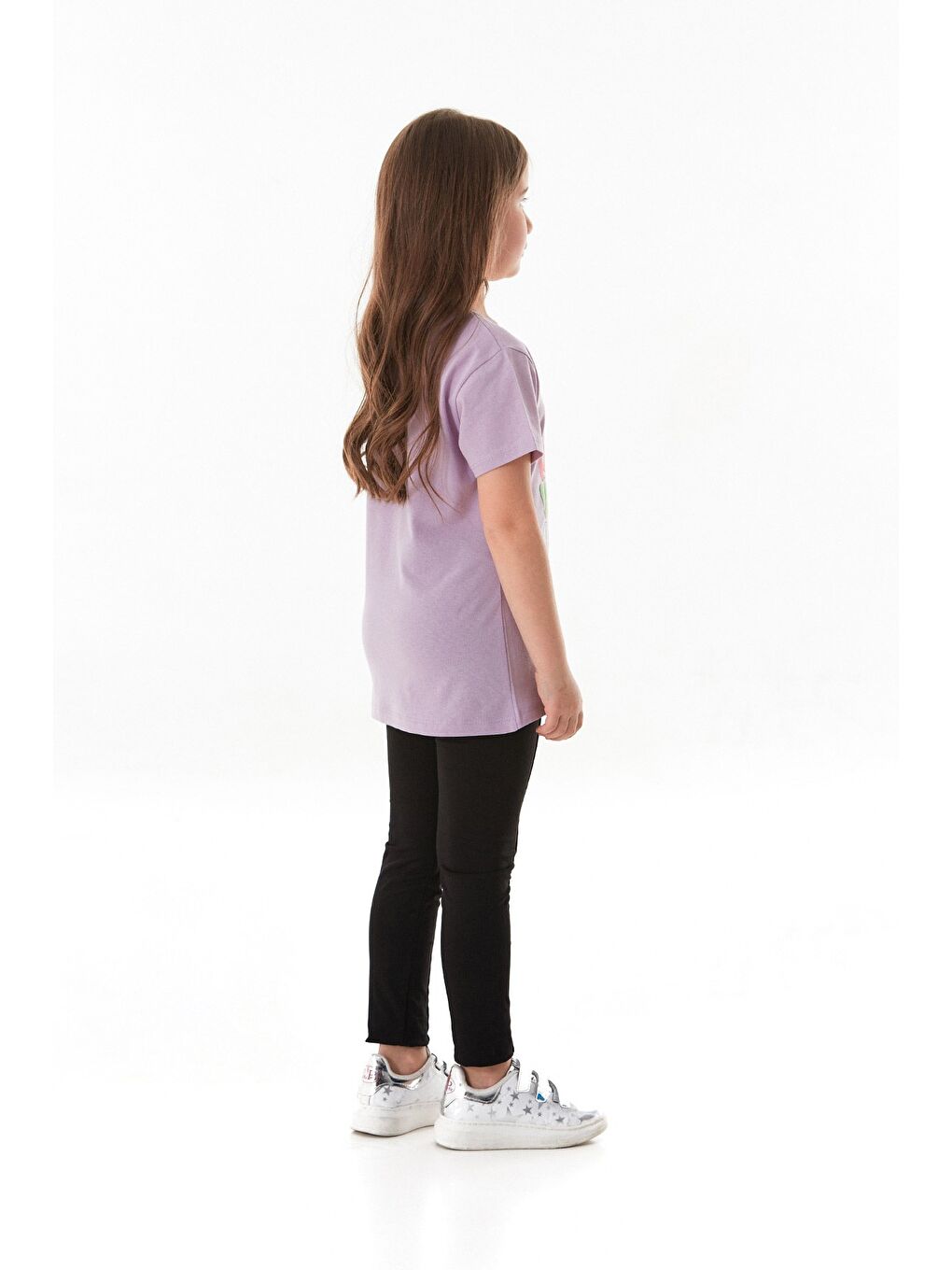Lila %100 Pamuk Yazı Ve Çiçek Baskılı Kız Çocuk Tişört-3