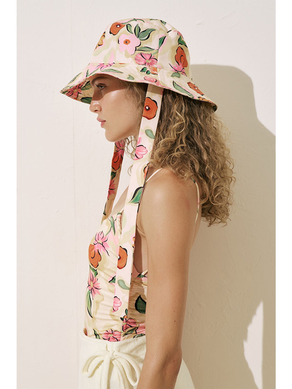 Sarı BAĞLAMALI BUCKET ŞAPKA PURE FLORAL-3