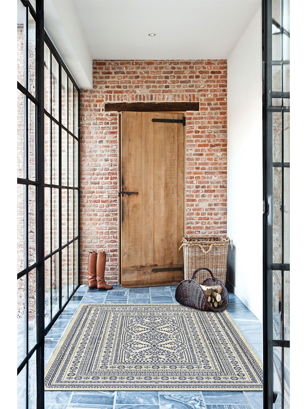 Beyaz Dekoratif Salon Halısı, Makinada Yıkanabilir, Kaymaz Taban, İnce & Modern Tasarım-4