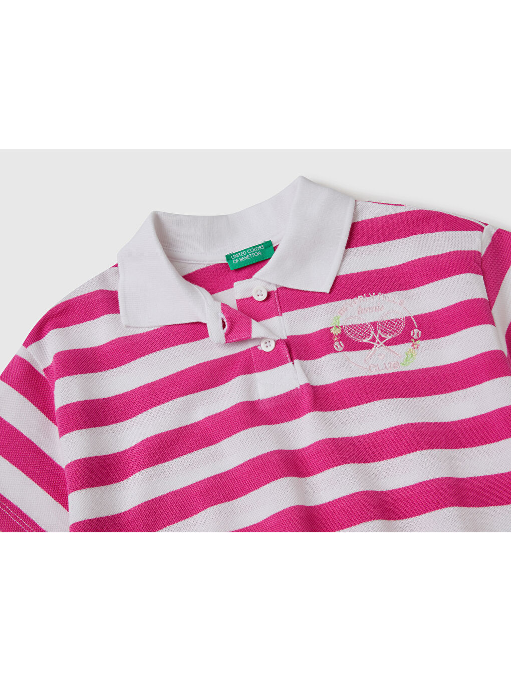 United Colors Of Benetton Kız Çocuk Pembe Mix Beli Lastikli Çizgili Amblemli Pike Polo T-Shirt - 1