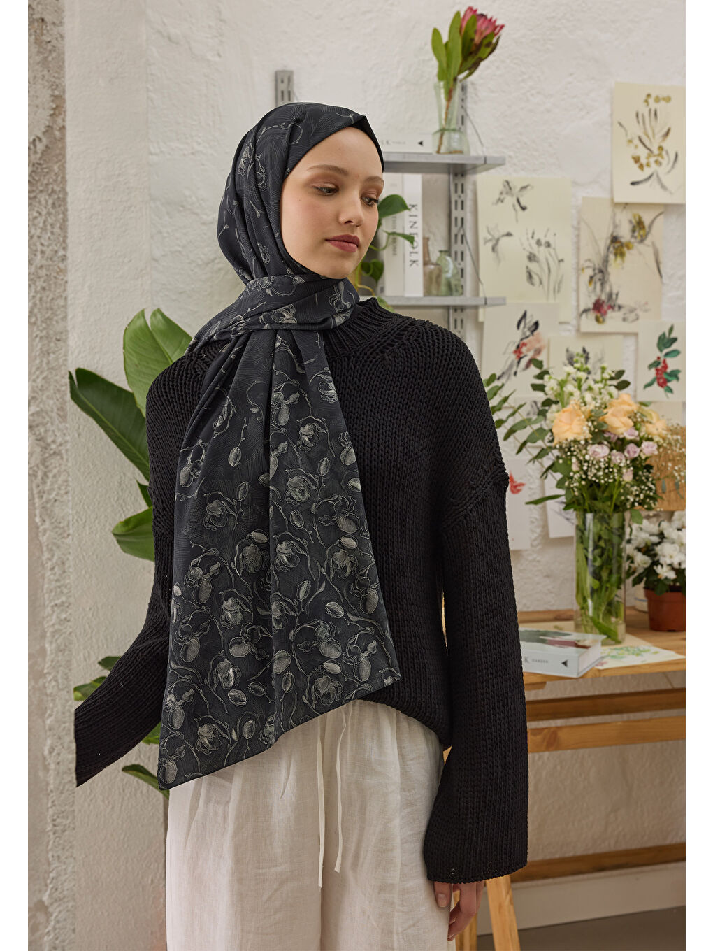 Ruby Desen Şal Siyah