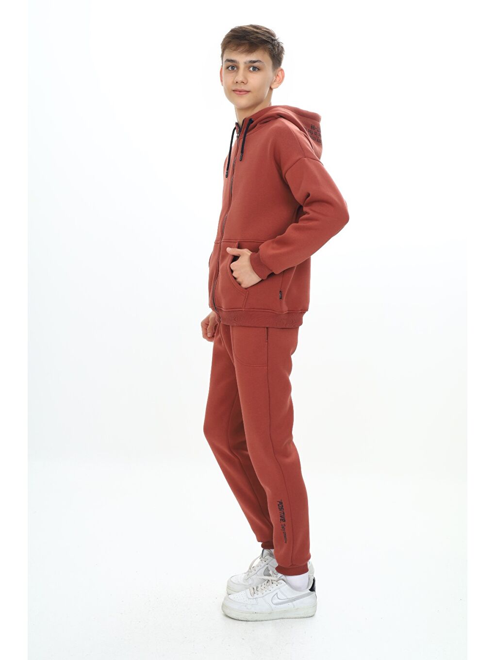 Kahverengi Erkek Çocuk Kapüşonlu Eşofman Takım-3