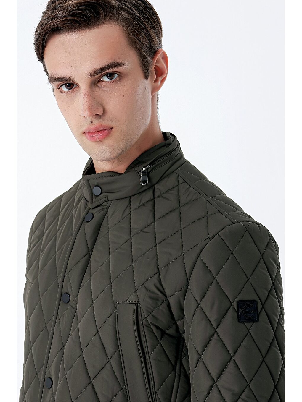 Koyu Haki Kapitone Dik Yaka Astarlı Slim Fit Dar Kesim Casual Mont 1007235165-1