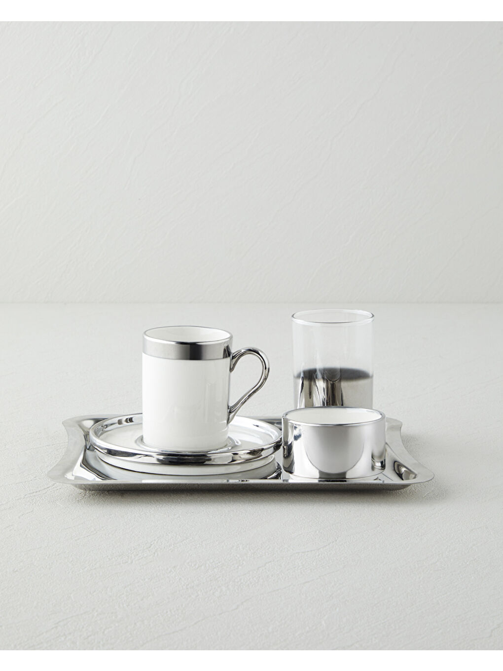 Harmony Silver Stoneware Tek Kişilik Kahve Sunum Seti 100 ml Beyaz-Silver