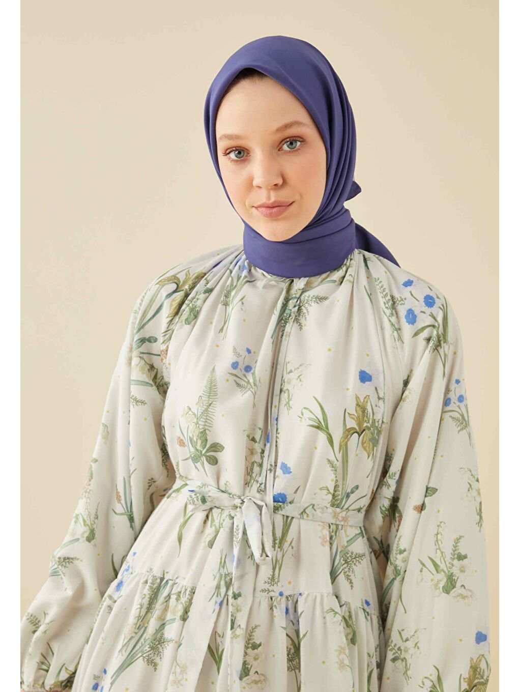 Mavi Pamuk İpek Eşarp Gece Mavısı-1