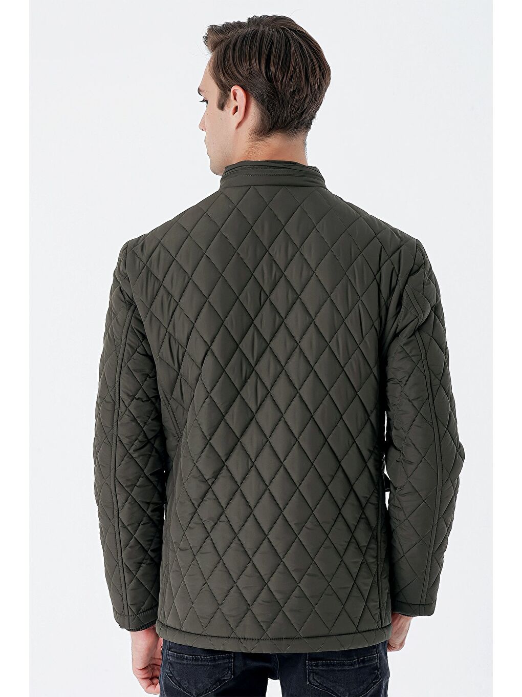 Koyu Haki Kapitone Dik Yaka Astarlı Slim Fit Dar Kesim Casual Mont 1007235165-3