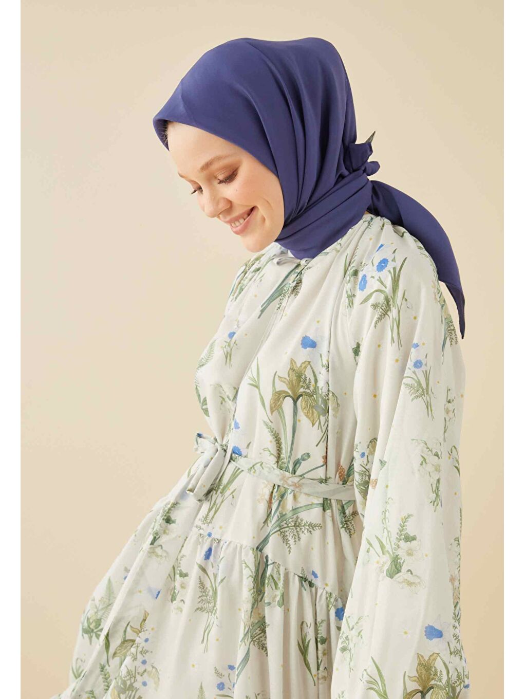 Mavi Pamuk İpek Eşarp Gece Mavısı-2