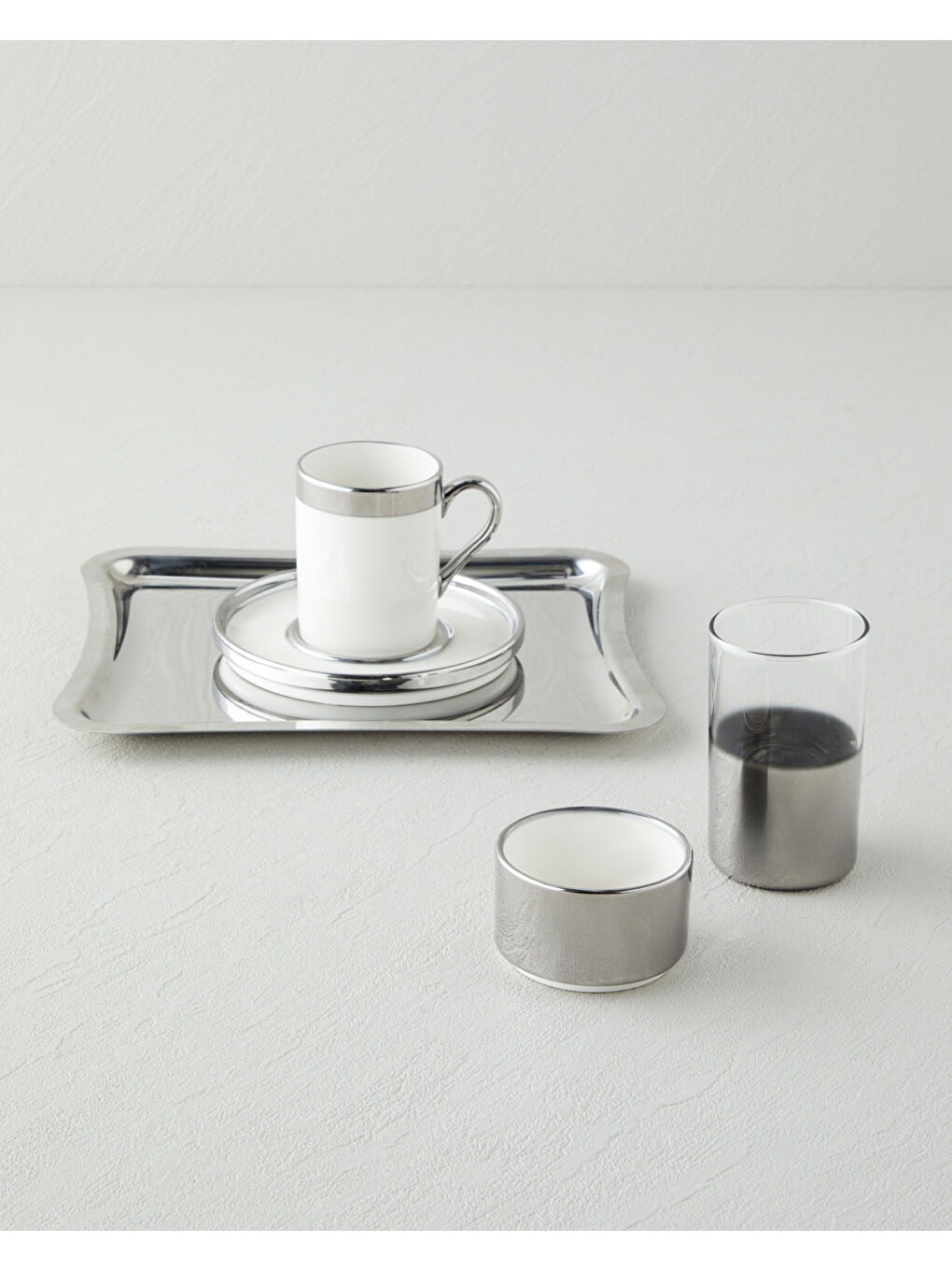 Harmony Silver Stoneware Tek Kişilik Kahve Sunum Seti 100 ml Beyaz-Silver-1