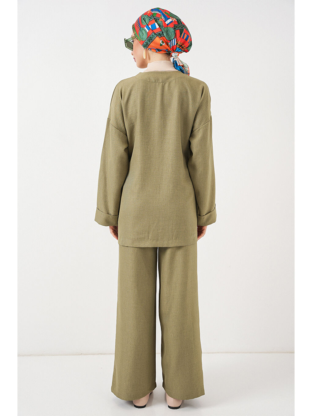 Kadın Kruvaze Yaka Kimono Alt Üst Takım 6743 - Haki-5