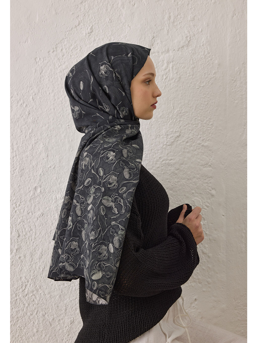 Ruby Desen Şal Siyah-2