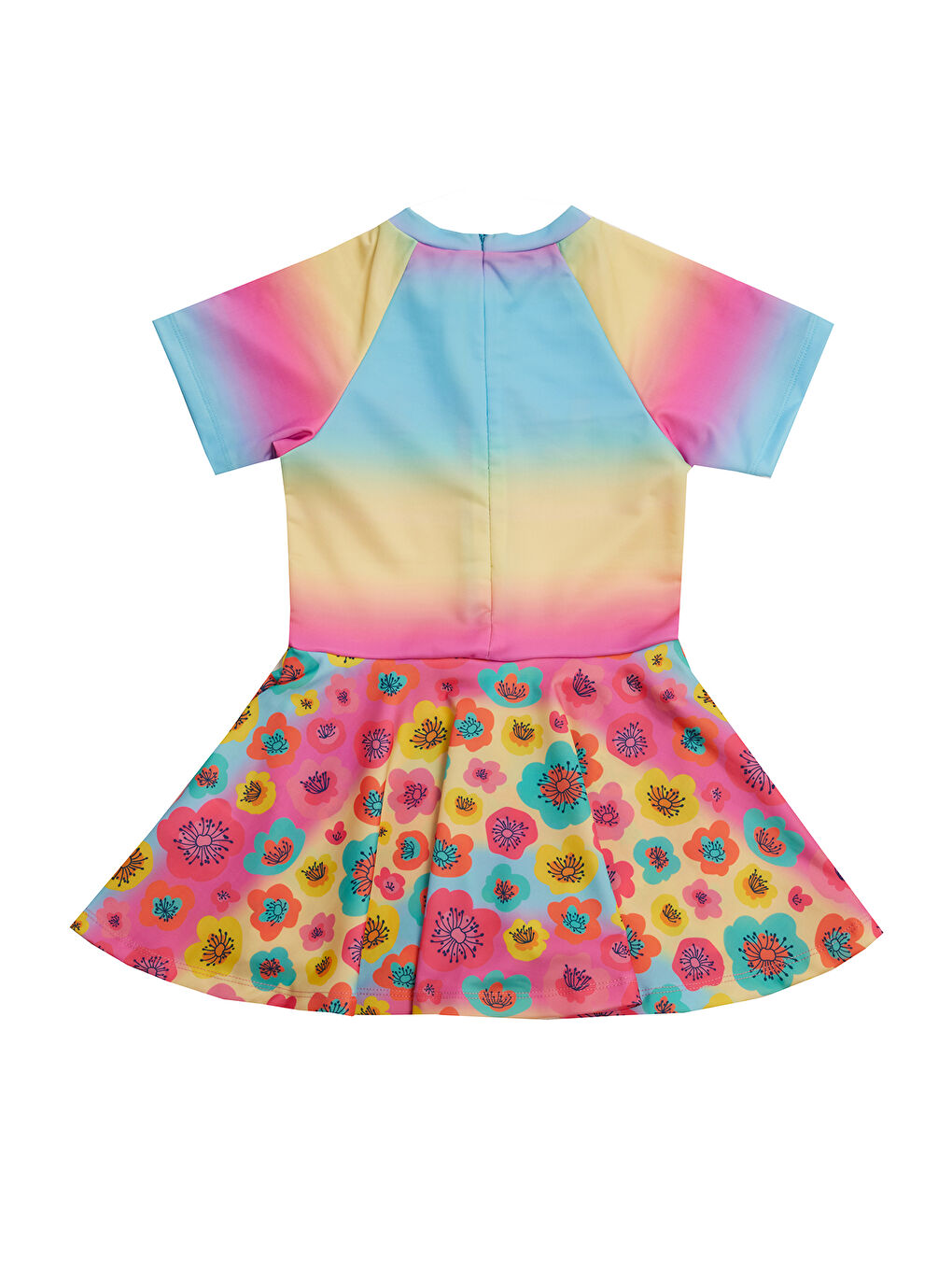 UV Korumalı Kısa Kollu Şortlu Elbise Mayo Kız Çocuk Yüzücü Mayo 5226 Pembe-2